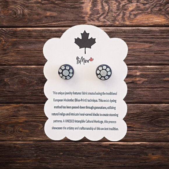 "Rozkvet" UNESCO "Modrotlač" Blueprint Stud Earrings - Artisan Crafted - Picture 1 of 3